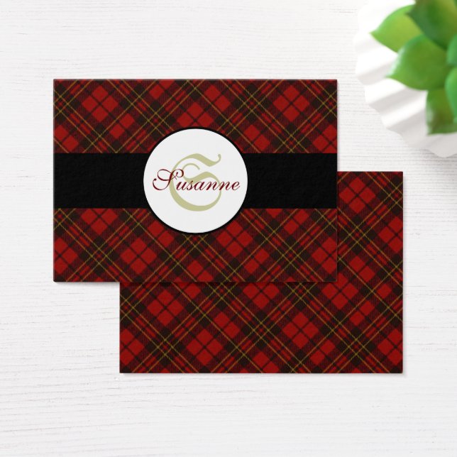 Adsible Red jul tartan Monogram Visitkort (Skivbord)
