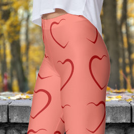 Adsible Red Kärlek Hearts Mönster Leggings