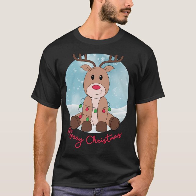 Adsible Red Nposed Reindeer jul T Shirt (Framsida)