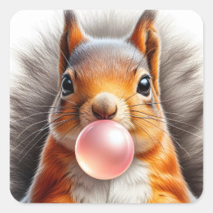 Adsible Red Squirrel Bloing Gum Fyrkantigt Klistermärke