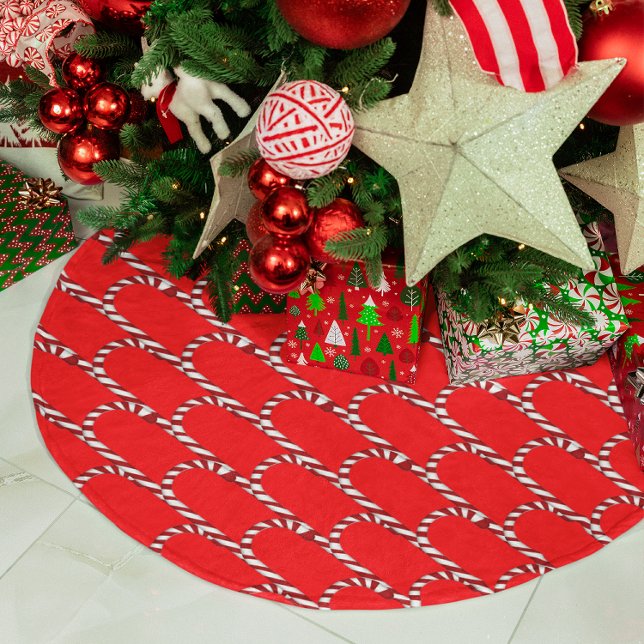 Adsible Red & White Candy cane Mönster Träd Skirt Julgransmatta Borstad Polyester (Adorable Red & White Candy Cane Pattern Tree Skirt)