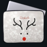 Adsible Reindeer Ansikte,Bokeh Laptop Fodral<br><div class="desc">Med ditt namn,  förtjusande renar ansikte på glitterabankbakgrund.</div>