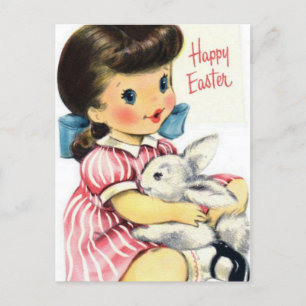 Adsible Retro Glad påsk Girl and Bunny Vykort