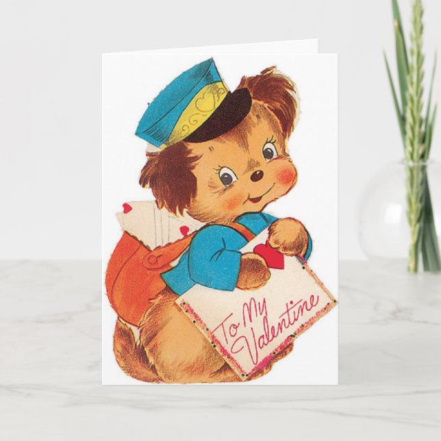 Adsible Retro Puppy Mailman Valentine Day Card Helgkort (Framsida)