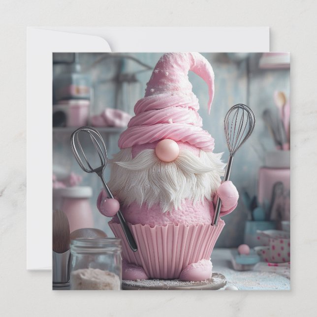 Adsible Rosa Baking Gnome Cuppie Julkort (Framsida)