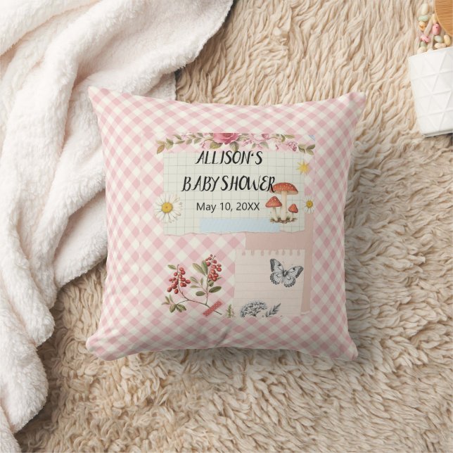 Adsible Rosa Checkated Dekorativ kudde for Baby Sh (Filt)
