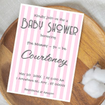 Adsible Rosa Stripe Baby Shower-inbjudan