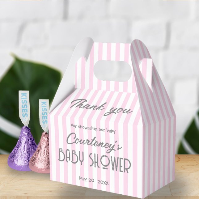 Adsible Rosa Stripe Baby Shower-inbjudan Presentaskar (Skapare uppladdad)