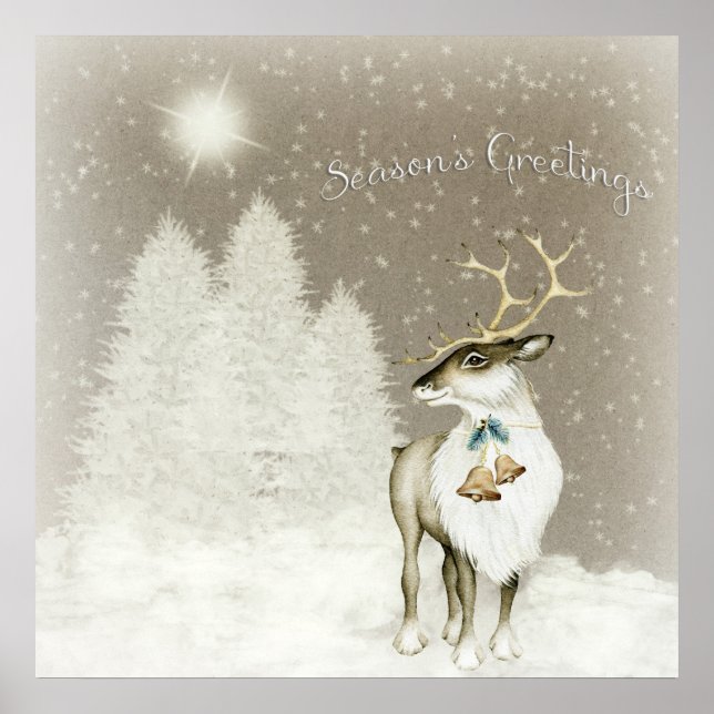 Adsible Rustic Reindeer in Winter Poster (Framsidan)
