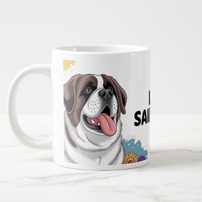"Adsible Saint Bernard med solblommor Jumbo Mugg (Vänster)
