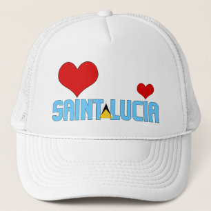 Adsible Saint Lucia Flagga Hearts Patriotic Keps