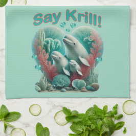 Adsible "say Krill" Whale Family Porträtt Kökshandduk
