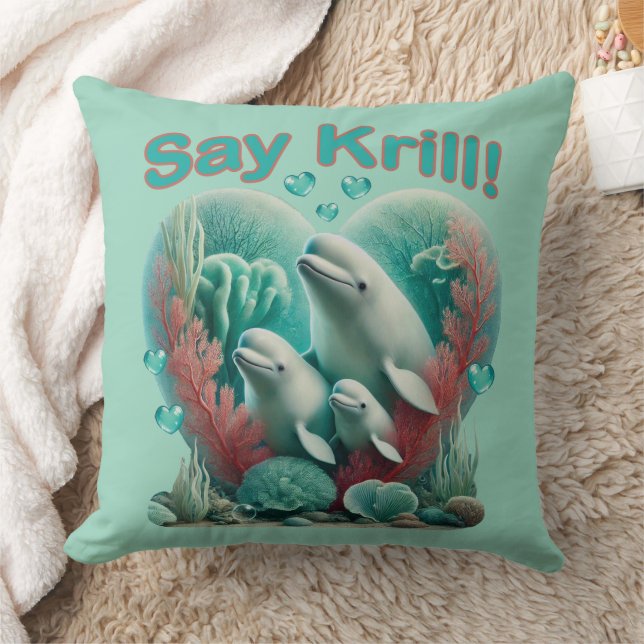 Adsible "say Krill" Whale Family Porträtt Kudde (Filt)