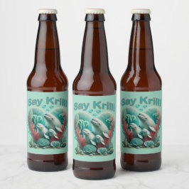 Adsible "say Krill" Whale Family Porträtt Ölflaska Etikett