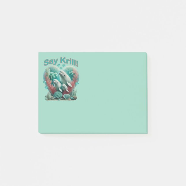 Adsible "say Krill" Whale Family Porträtt Post-it Block (Framsida)