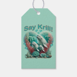 Adsible "say Krill" Whale Family Porträtt Presentetikett
