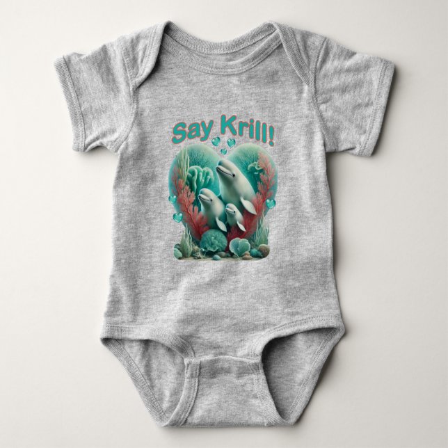 Adsible "say Krill" Whale Family Porträtt T Shirt (Framsida)