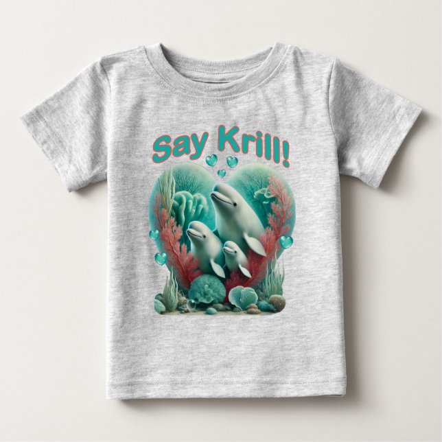 Adsible "say Krill" Whale Family Porträtt T Shirt (Framsida)