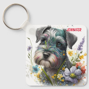 Adsible Schnauzer Puppy Hund Nyckelring
