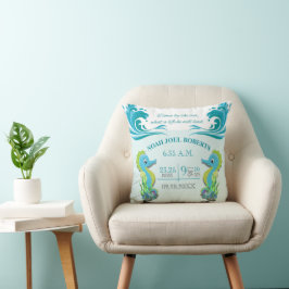 Adsible Seahorse Birth Announcement Pillow (Boy) Kudde