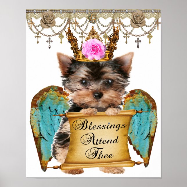 Adsible Shabby chic Yorkie Puppy Hund Angel Poster (Framsidan)