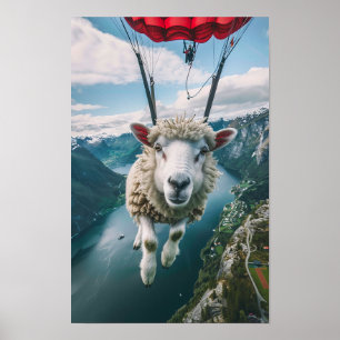 Adsible Sheep Parachuting: Realistic Go-Pro Pictu Poster