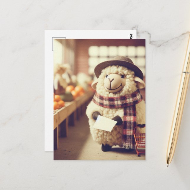 Adsible Sheep Shopping Vykort (Fram/Back In Situ)