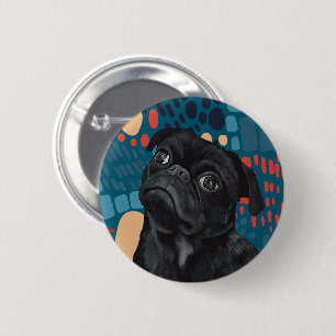 Adsible Sitta Black Pug Hund on Blue Abstrakt Knapp