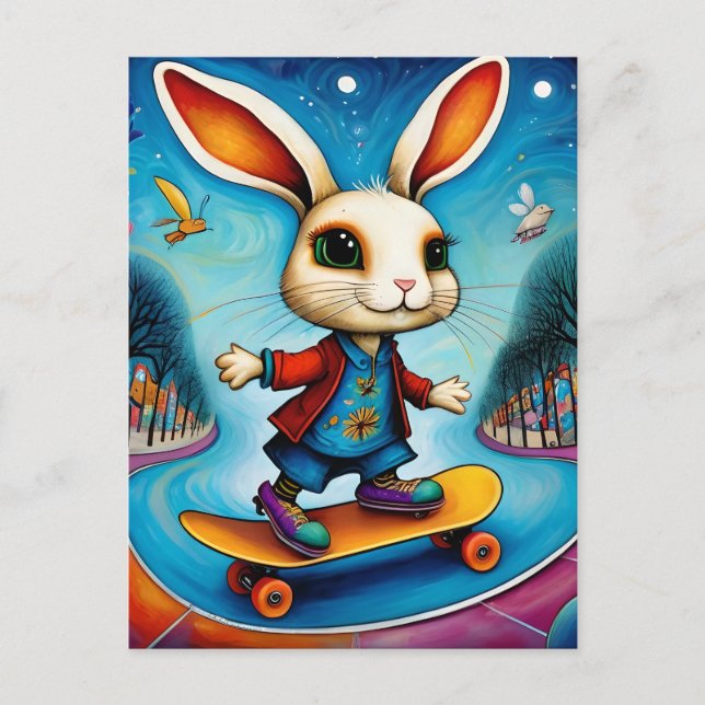 Adsible Skateboarding Rabbit Vykort (Framsida)