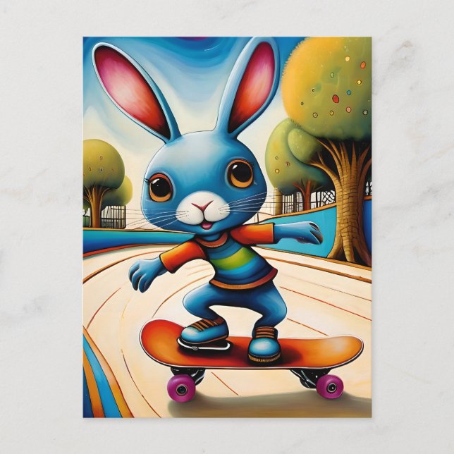 Adsible Skateboarding Rabbit Vykort (Framsida)