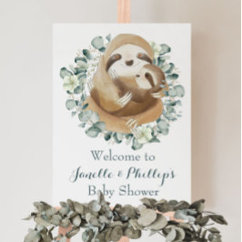 Adsible Sloth Baby Shower Eucalyptus Greenery Poster