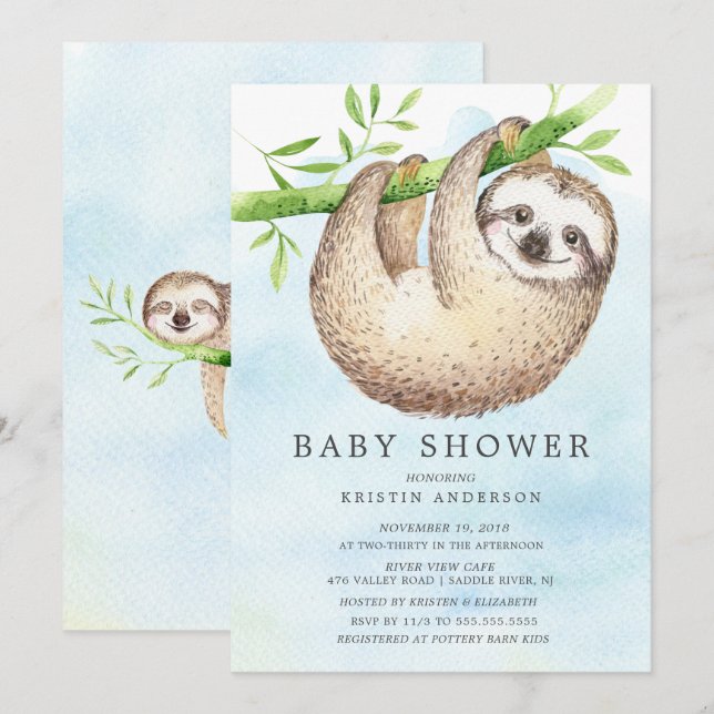 Adsible Sloth Baby Shower-inbjudan Inbjudningar (Fram/baksida)