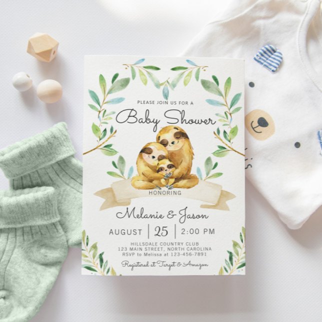 Adsible Sloth Baby Shower-inbjudan Inbjudningar (Skapare uppladdad)