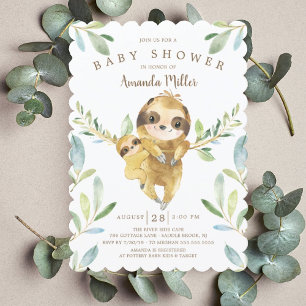Adsible Sloth Baby Shower Inbjudningar