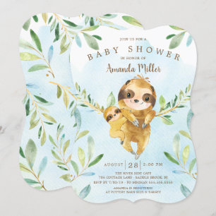Adsible Sloth Baby Shower Inbjudningar