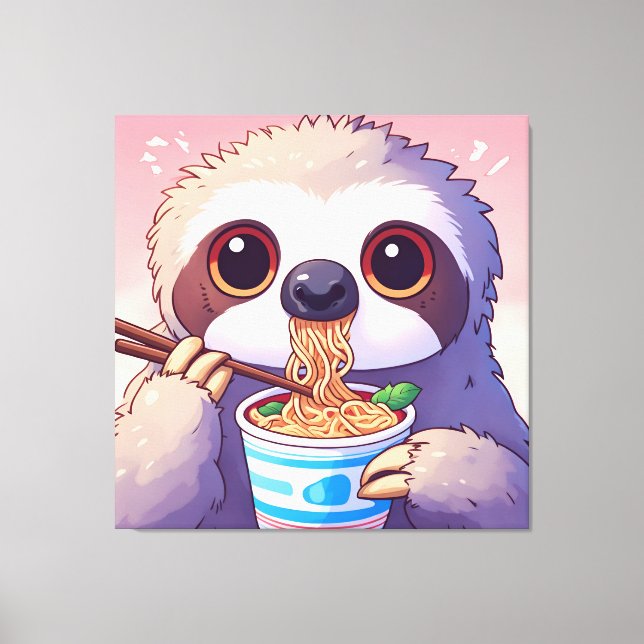 Adsible Sloth Eating Ramen Canvastryck (Framsida)