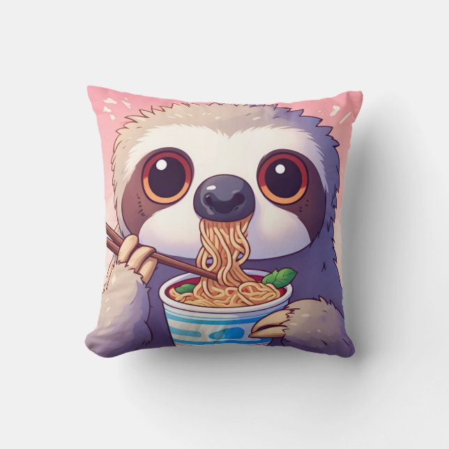 Adsible Sloth Eating Ramen Kudde (Framsida)