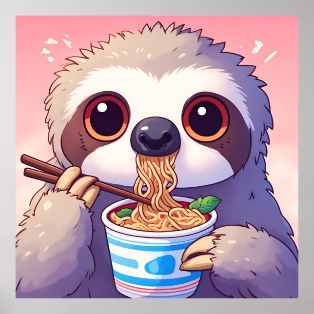 Adsible Sloth Eating Ramen Poster (Framsidan)
