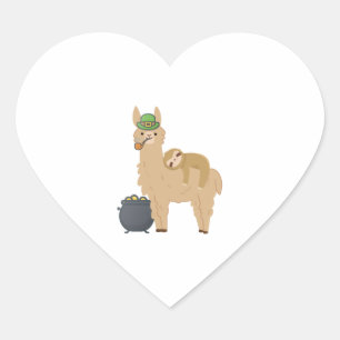Adsible Sloth Relaxing on a Llama Celebring St. Hjärtformat Klistermärke