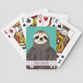 Adsible Sloth Teal Namn Kids Animal Colorful Cute Casinokort