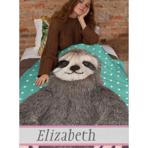 Adsible Sloth Teal Namn Kids Animal Fleecefilt
