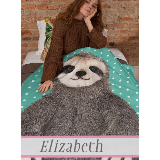 Adsible Sloth Teal Namn Kids Animal Fleecefilt (Skapare uppladdad)
