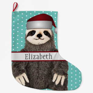 Adsible Sloth Teal Namn Kids Animal Stor Julstrumpa
