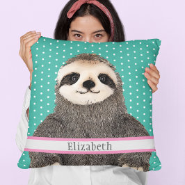 Adsible Sloth Teal Namn Kids Room Animal Kudde