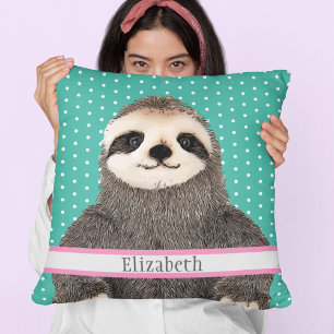 Adsible Sloth Teal Namn Kids Room Animal Kudde