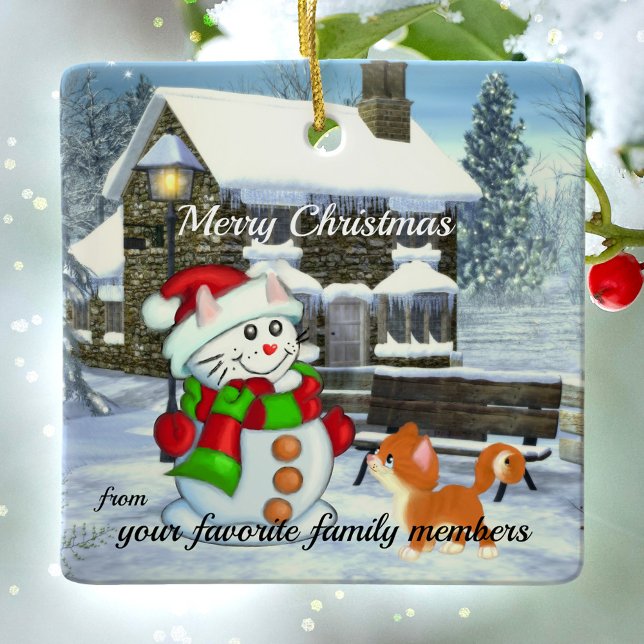 Adsible Snö Cat jul Ceramic Ornamic Julgransprydnad Keramik (Skapare uppladdad)