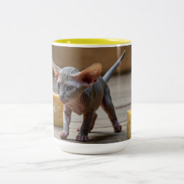 Adsible Sphynx Kitten och Cheese Två-Tonad Mugg