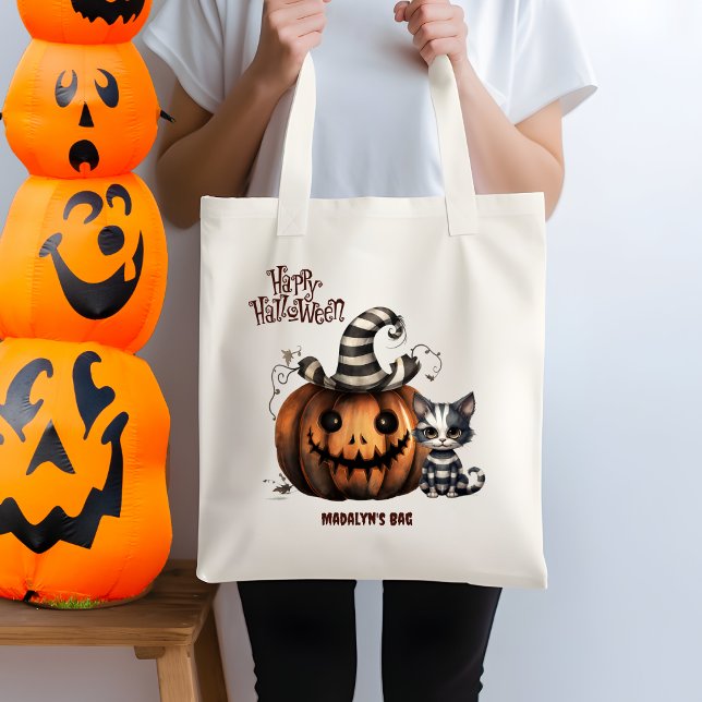 Adsible Spooky Black and White Halloween Kitten Tygkasse (Skapare uppladdad)
