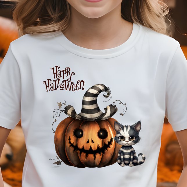 Adsible Spooky Halloween Kitten Pumpkin T Shirt (Skapare uppladdad)