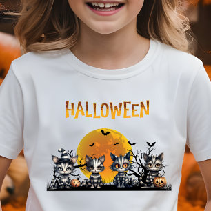 Adsible Spooky Måne Halloween Ghost Kittens T Shirt